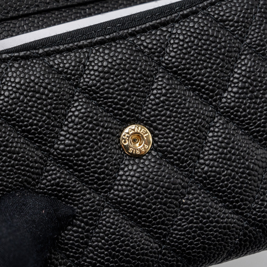 CHANEL BOY CARD HOLDER WITH CHAIN CAVIAR BLACK GHW
