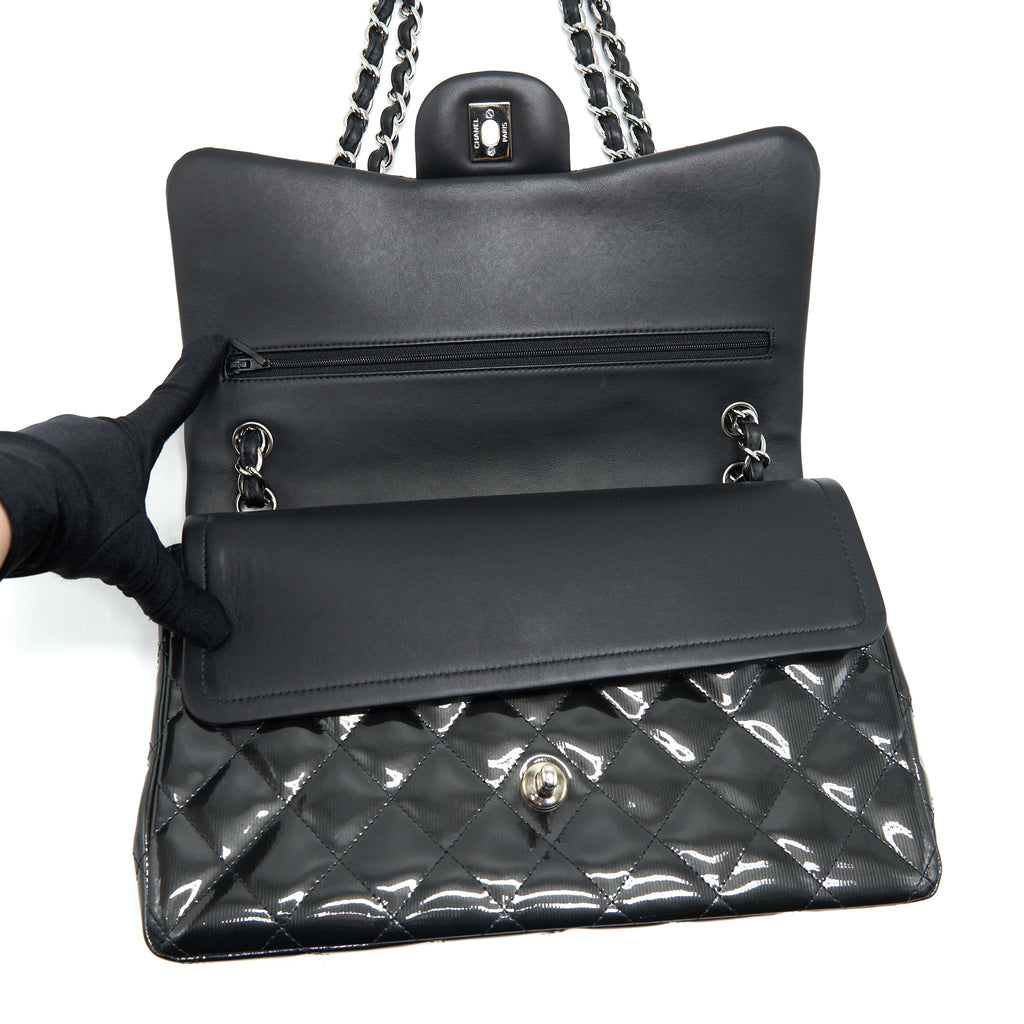 CHANEL CLASSIC FLAP BAG JUMBO PATENT BLACK SHW