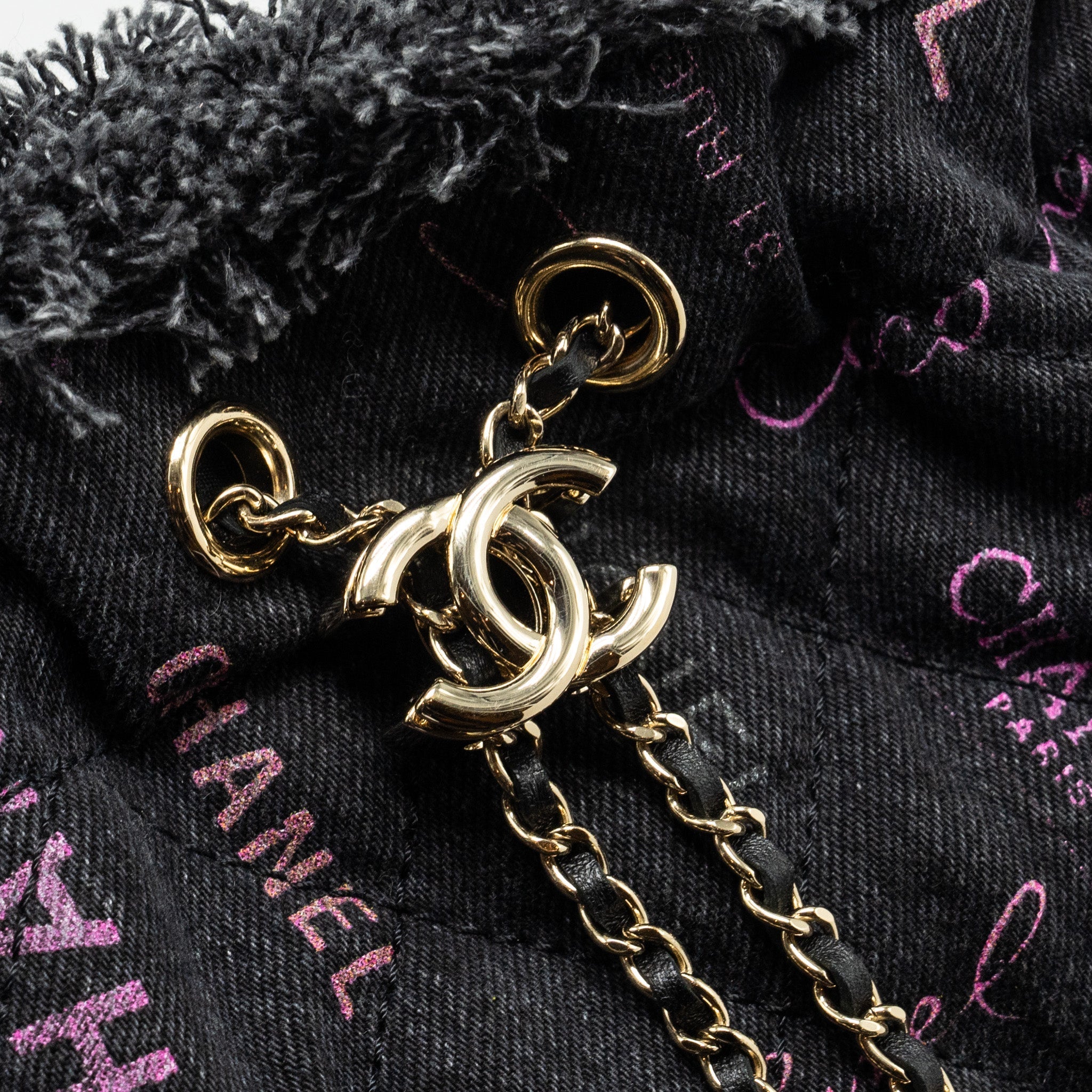 CHANEL SMALL BUCKET BAG DENIM BLACK LGHW (MICROCHIP)