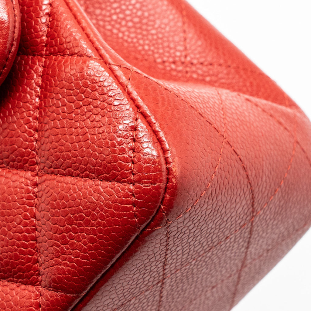 CHANEL CLASSIC JUMBO DOUBLE FLAP BAG CAVIAR RED SHW