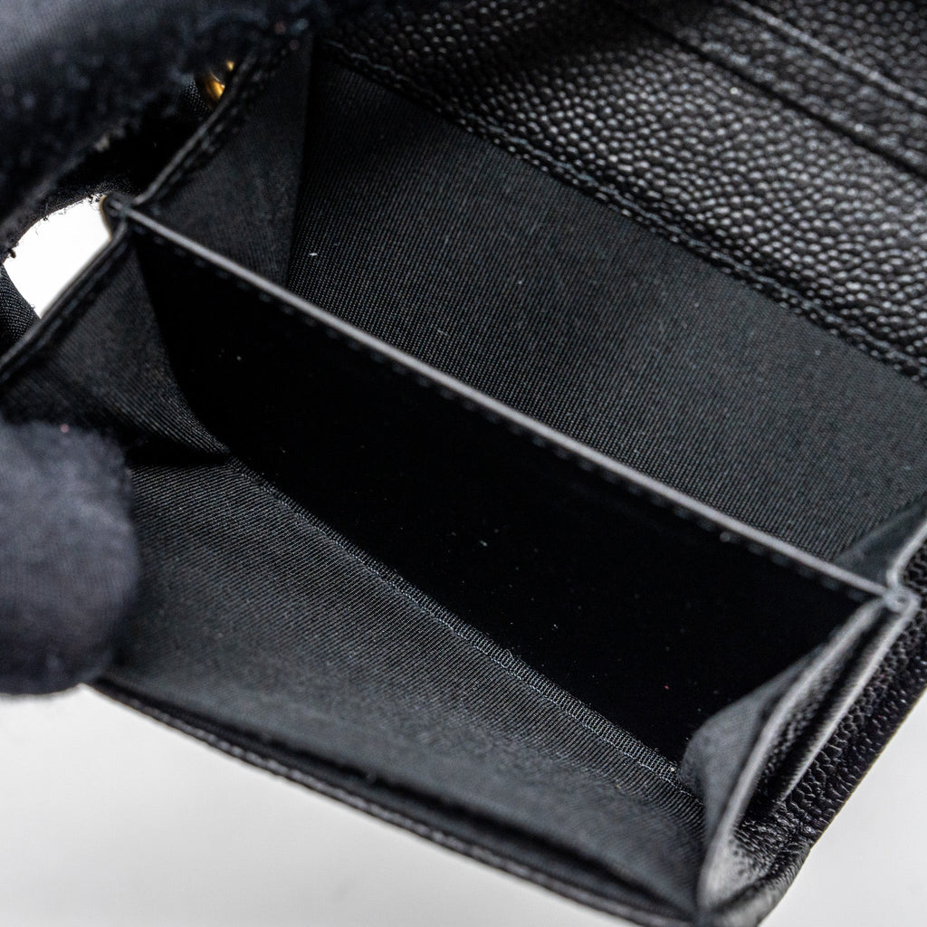 CHANEL BOY CARD HOLDER WITH CHAIN CAVIAR BLACK GHW