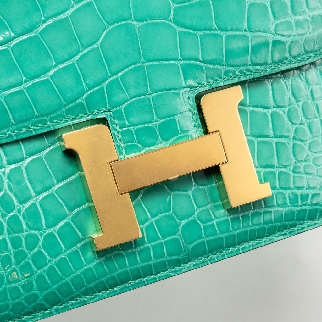 HERMES MINI CONSTANCE SHINY ALLIGATOR MISSISSIPPIENSIS VERT JADE GHW