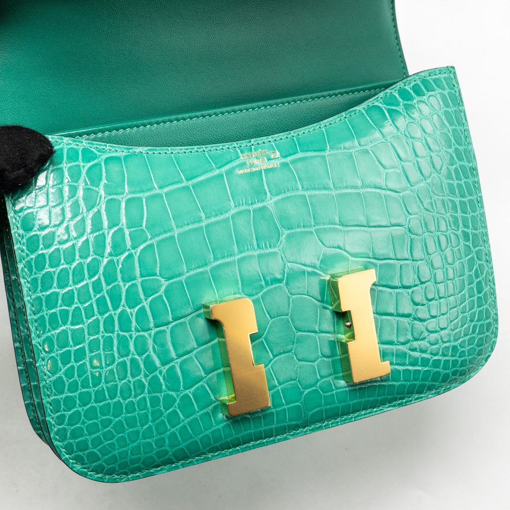 HERMES MINI CONSTANCE SHINY ALLIGATOR MISSISSIPPIENSIS VERT JADE GHW