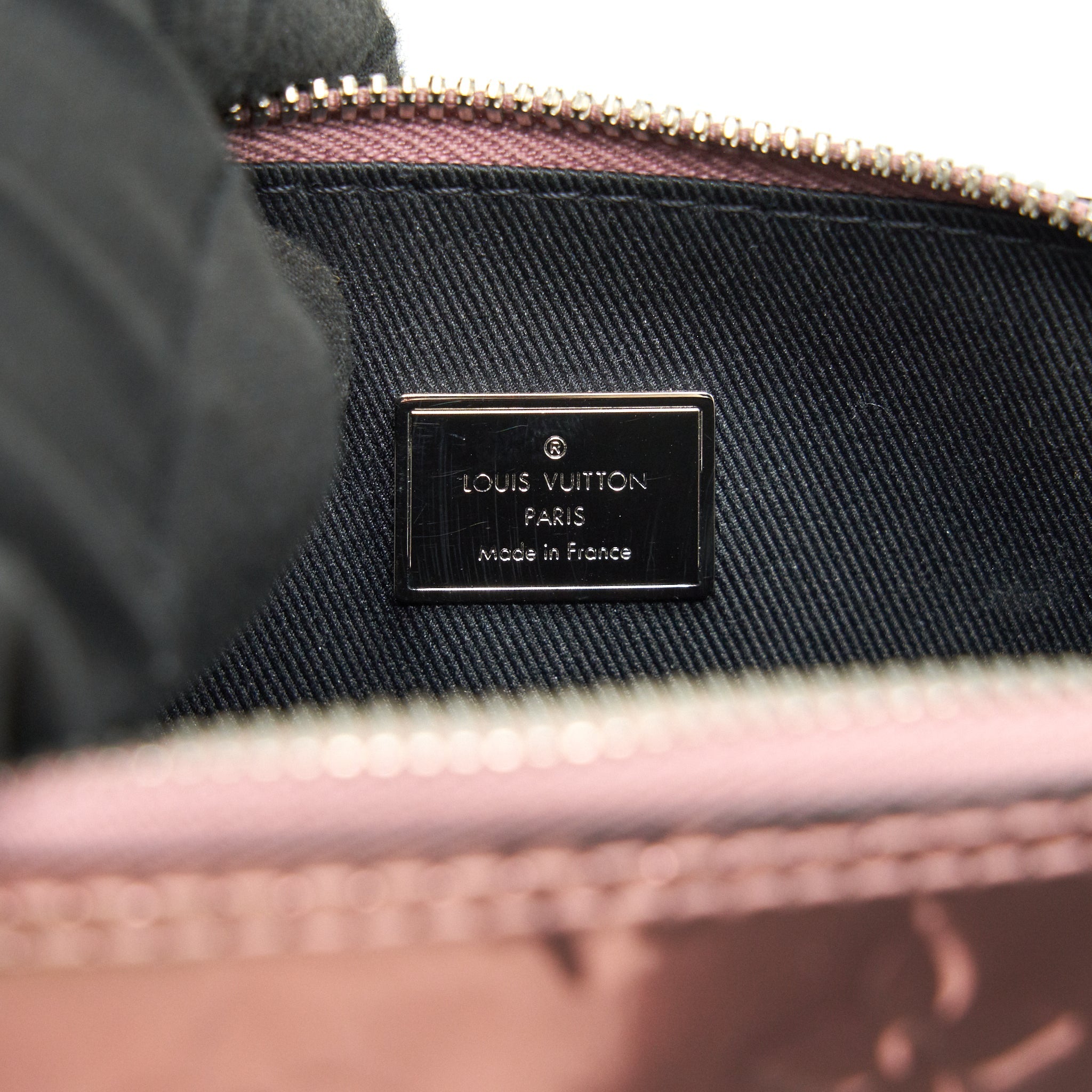 LOUIS VUITTON ALMA BB PATENT LEATHER METALLIC PINK WITH BLACK HANDLE SHW