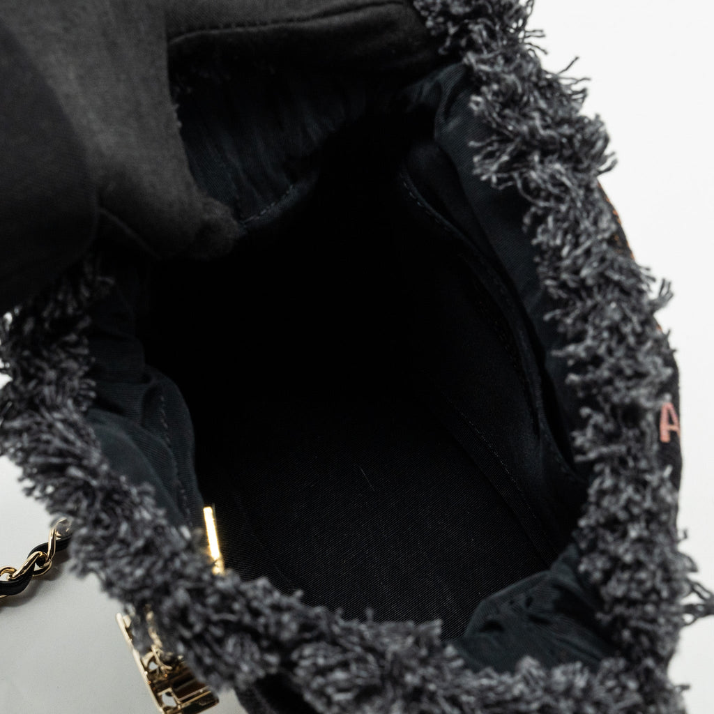 CHANEL SMALL BUCKET BAG DENIM BLACK LGHW (MICROCHIP)
