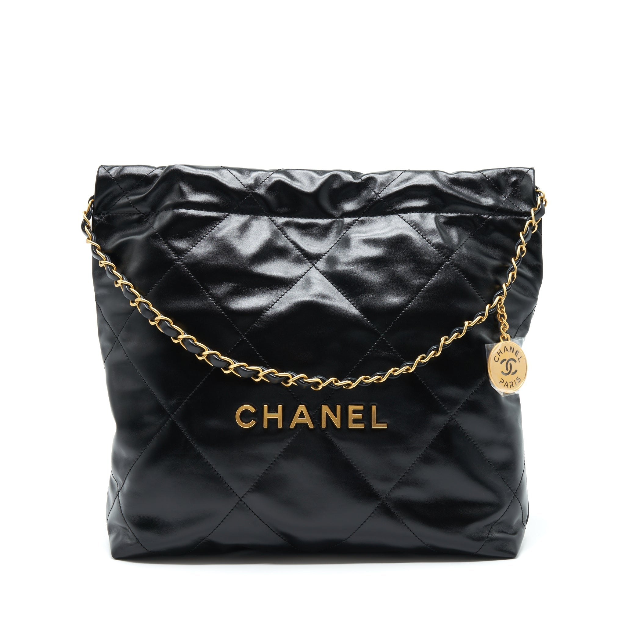 CHANEL SMALL 22 BAG BLACK WITH GHW (MICROCHIP)