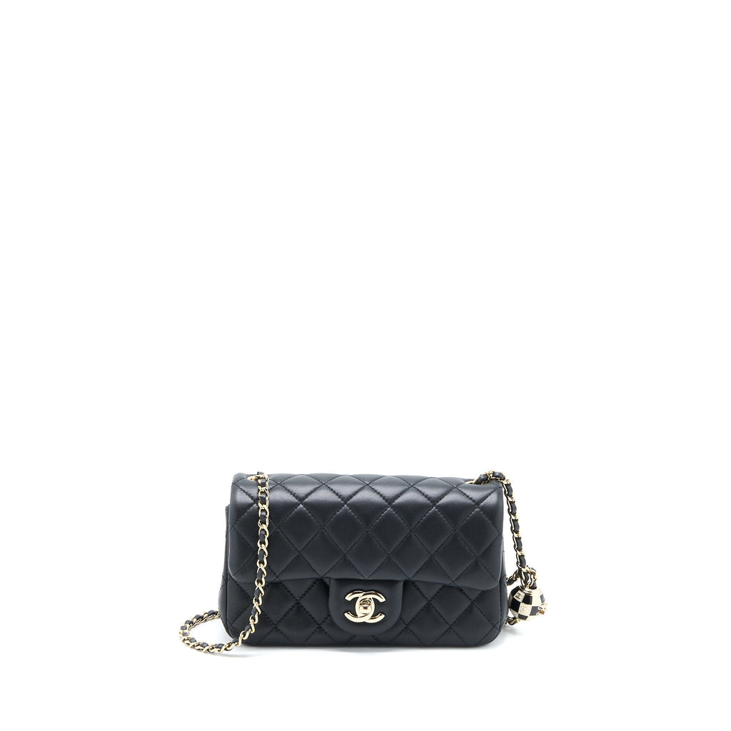 CHANEL 23C PEARL CRUSH MINI RECTANGULAR FLAP BAG LAMBSKIN BLACK LGHW (MICROCHIP)