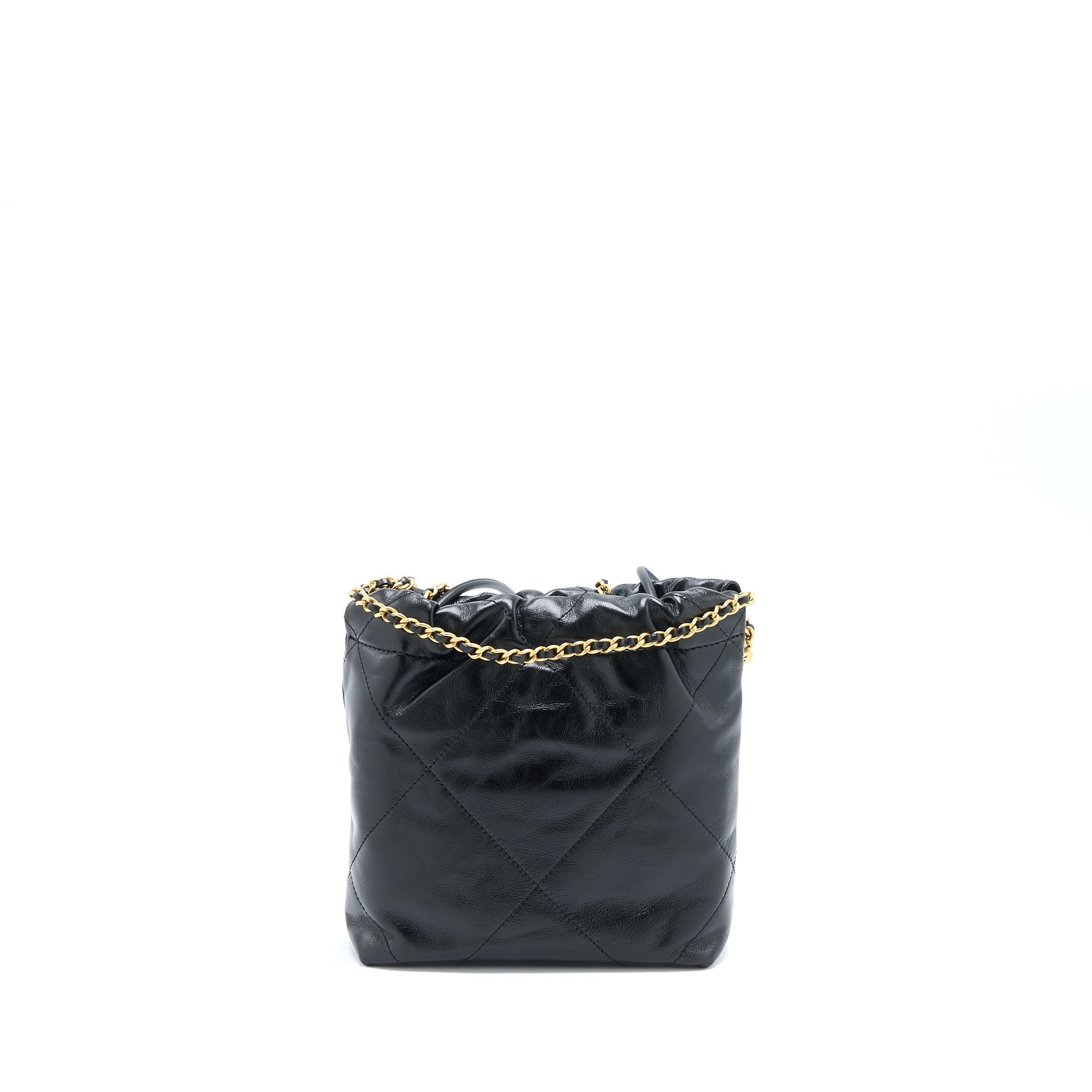 CHANEL 23S MINI 22 BAG WITH PEARL SHINY CALFSKIN BLACK BRUSHED GHW (MICROCHIP)