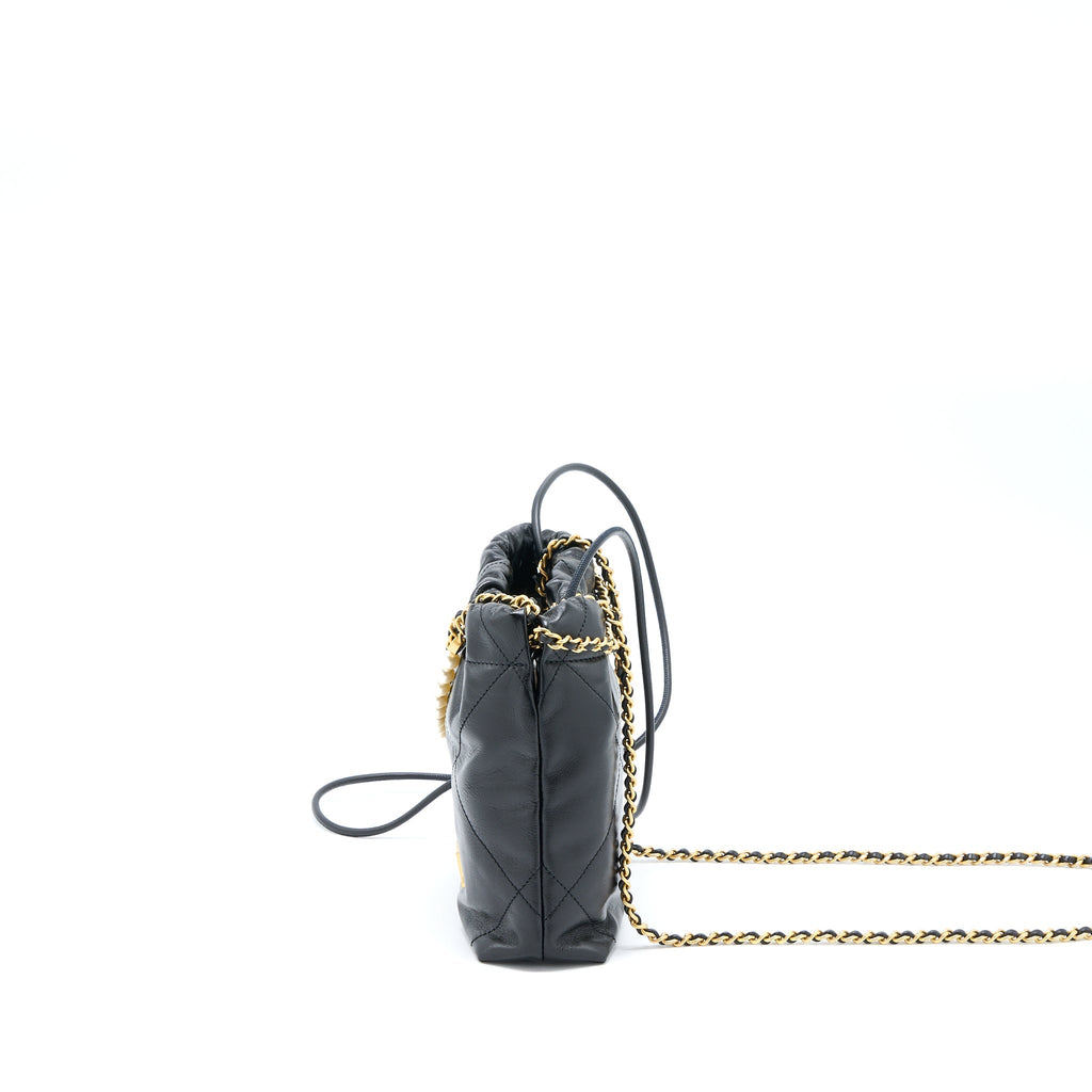 CHANEL 23S MINI 22 BAG WITH PEARL SHINY CALFSKIN BLACK BRUSHED GHW (MICROCHIP)