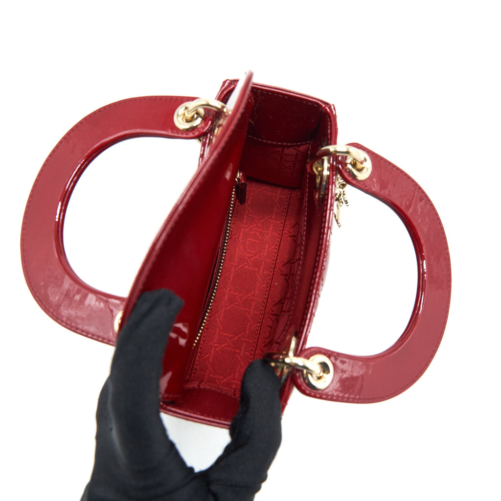 DIOR LADY DIOR MINI PATENT RED LGHW