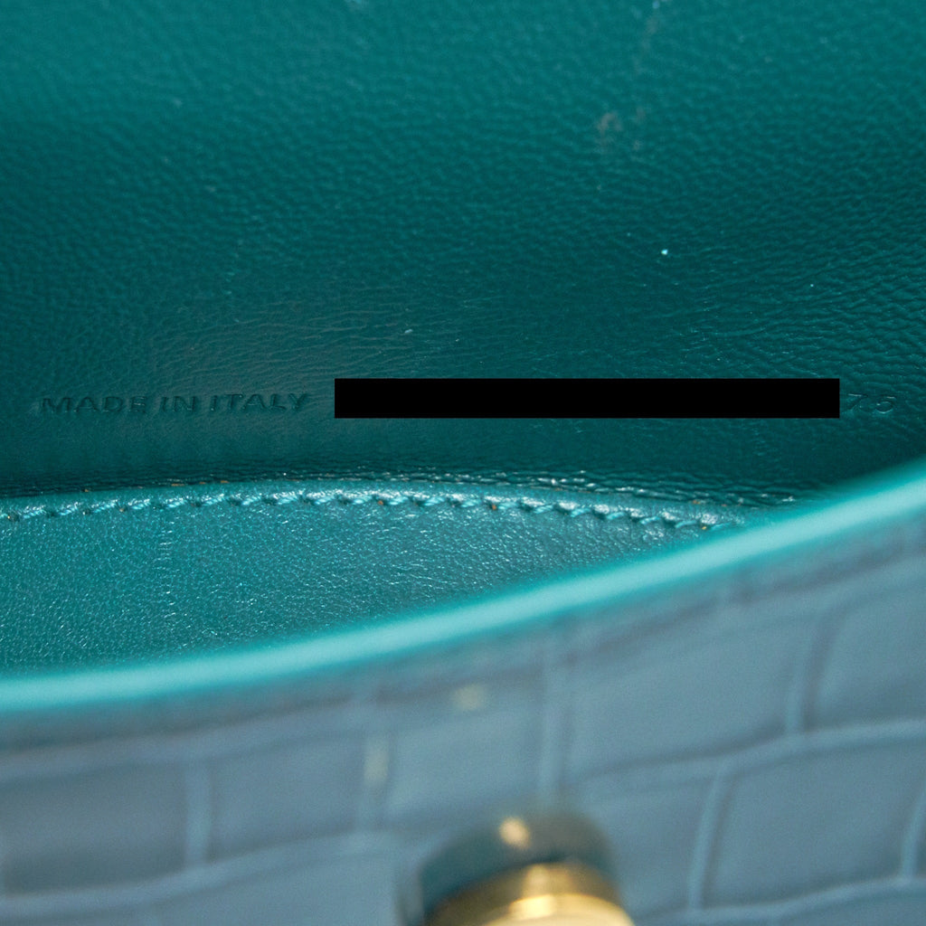 BALENCIAGA HOURGLASS XS CROC-EFFECT LEATHER BLUE