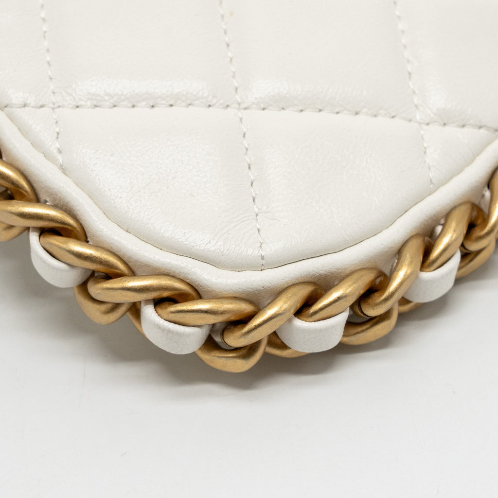CHANEL QUILTED CC PURSE WITH CHAIN SHINY CRUMPLED LAMBSKIN WHITE GHW (MICROCHIP)