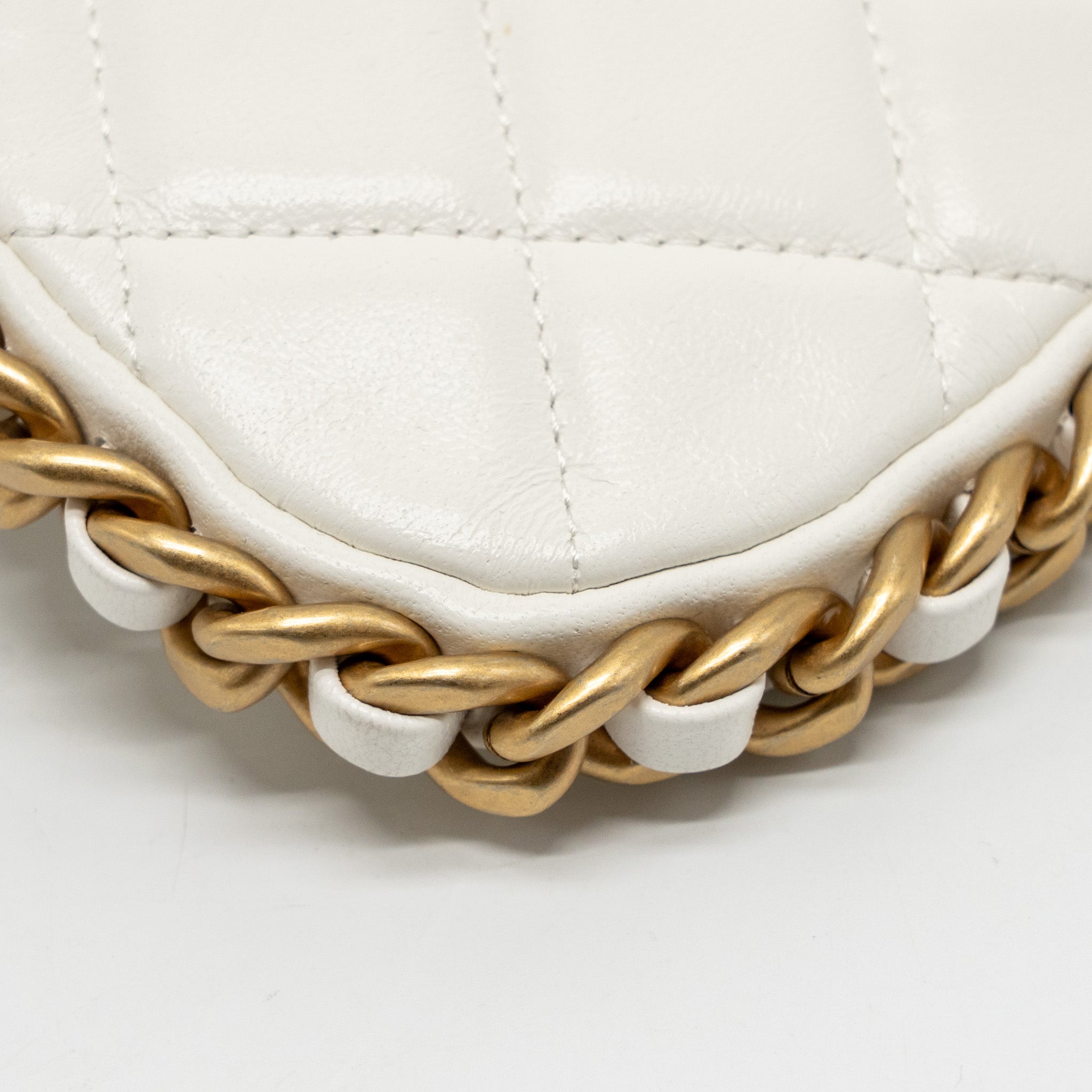 CHANEL QUILTED CC PURSE WITH CHAIN SHINY CRUMPLED LAMBSKIN WHITE GHW (MICROCHIP)