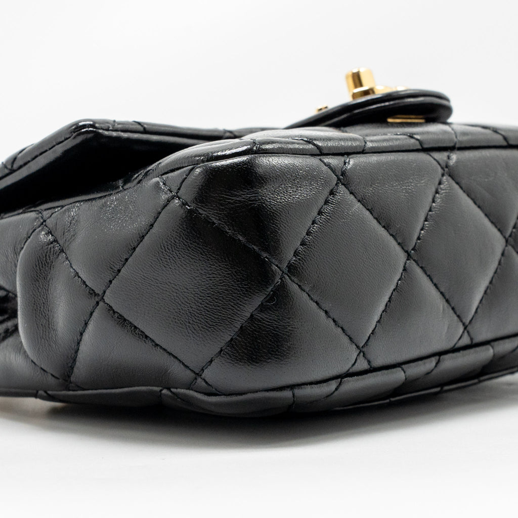 CHANEL TOP HANDLE FLAP BAG SHINY LAMBSKIN BLACK GHW (MICROCHIP)