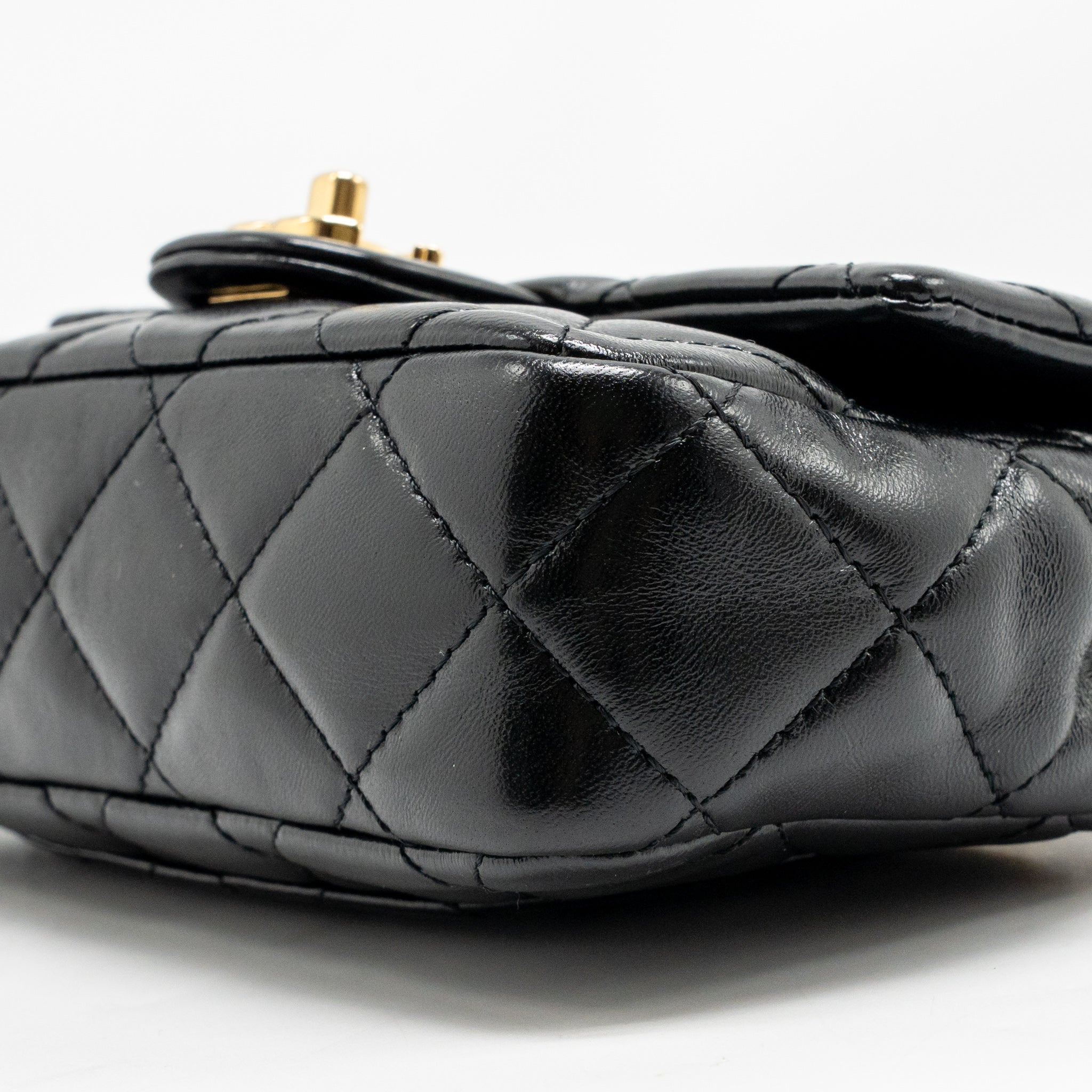 CHANEL TOP HANDLE FLAP BAG SHINY LAMBSKIN BLACK GHW (MICROCHIP)