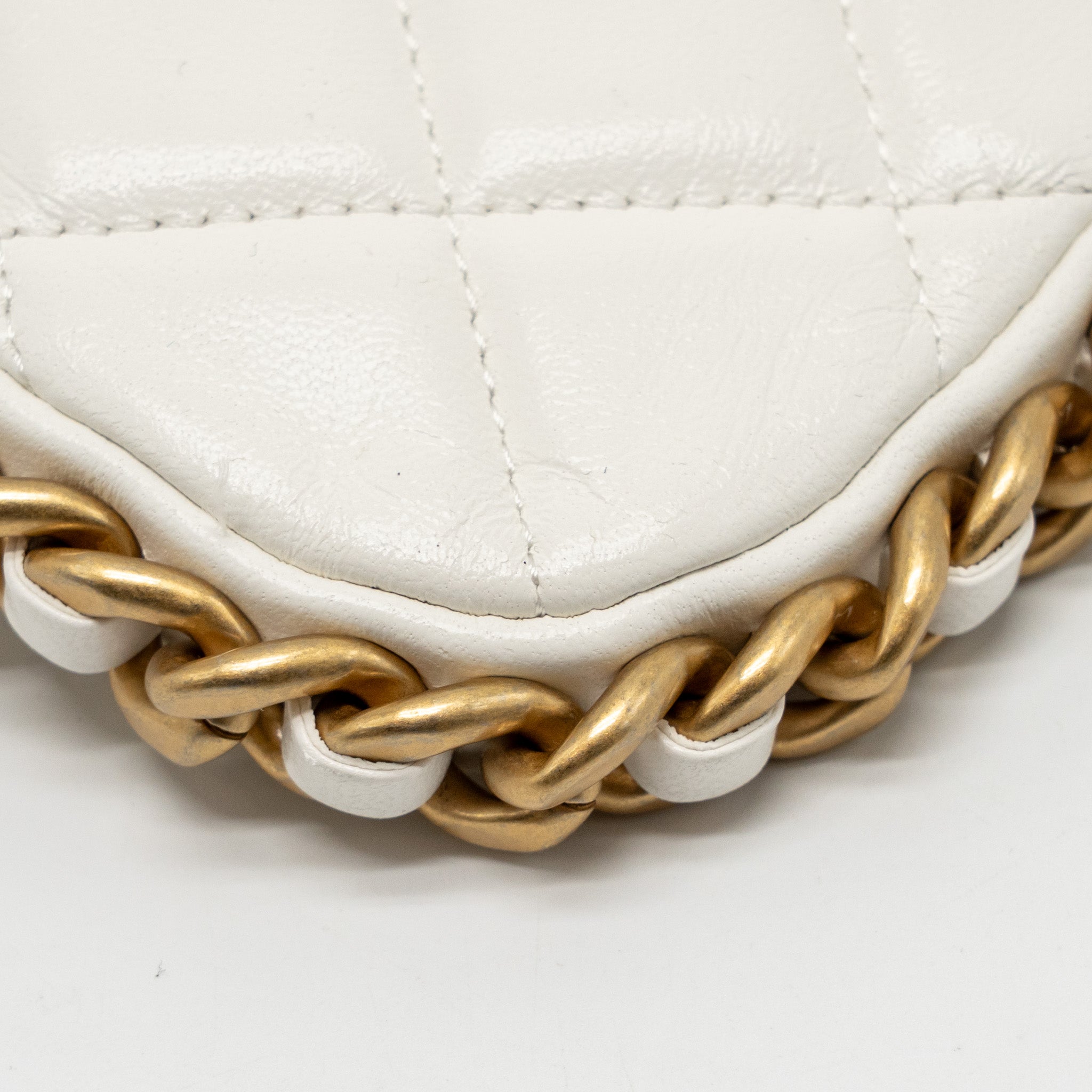 CHANEL QUILTED CC PURSE WITH CHAIN SHINY CRUMPLED LAMBSKIN WHITE GHW (MICROCHIP)