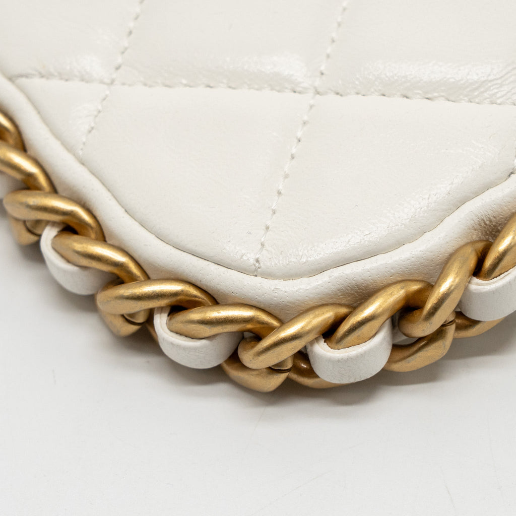 CHANEL QUILTED CC PURSE WITH CHAIN SHINY CRUMPLED LAMBSKIN WHITE GHW (MICROCHIP)