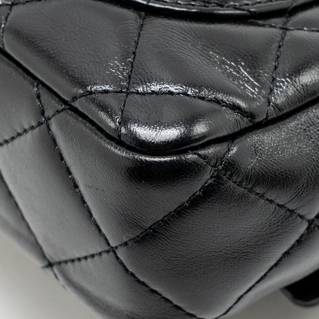 CHANEL TOP HANDLE FLAP BAG SHINY LAMBSKIN BLACK GHW (MICROCHIP)