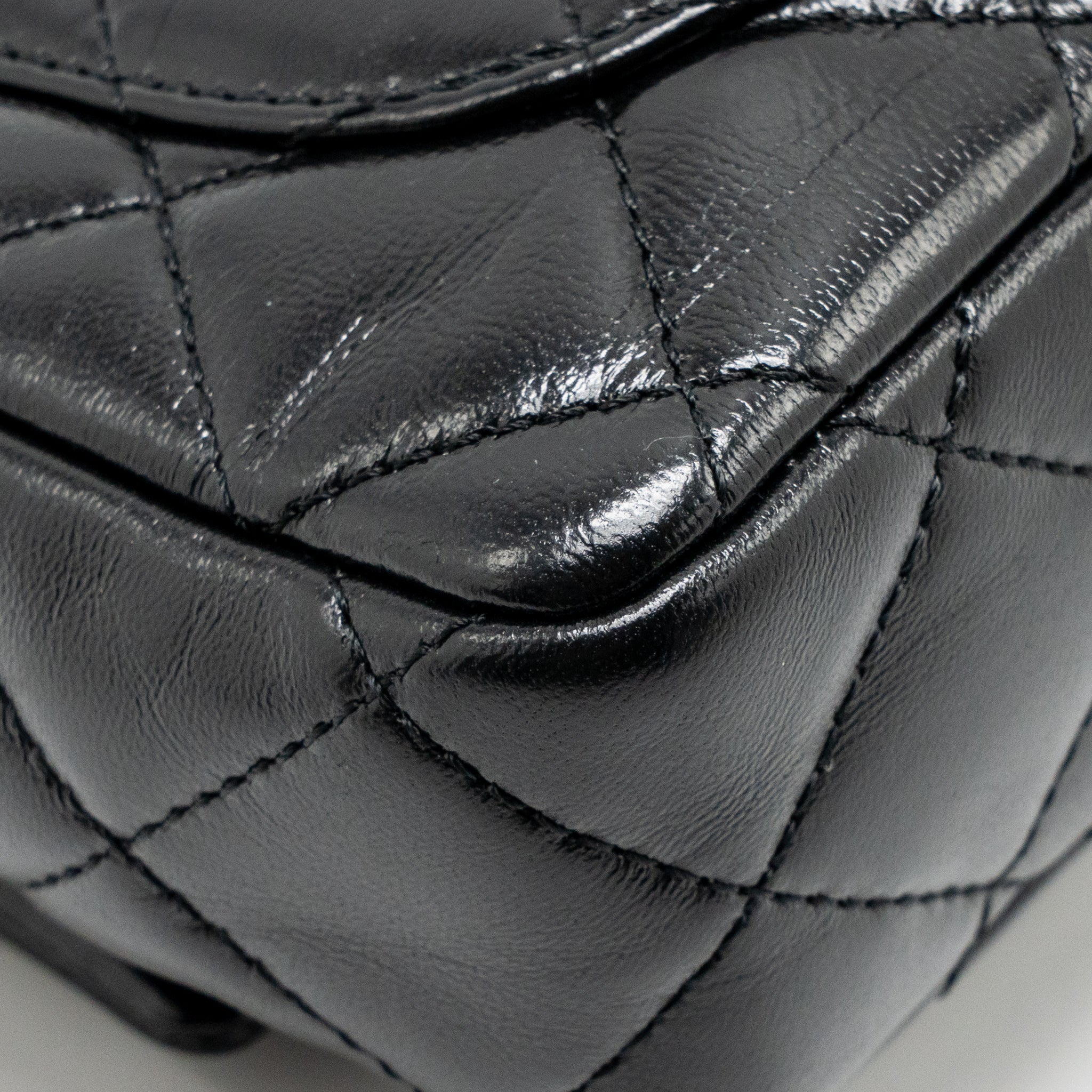 CHANEL TOP HANDLE FLAP BAG SHINY LAMBSKIN BLACK GHW (MICROCHIP)
