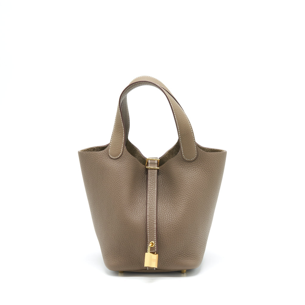 HERMES PICOTIN 18 LOCK BAG CLEMENCE LEATHER ETOUPE WITH GHW
