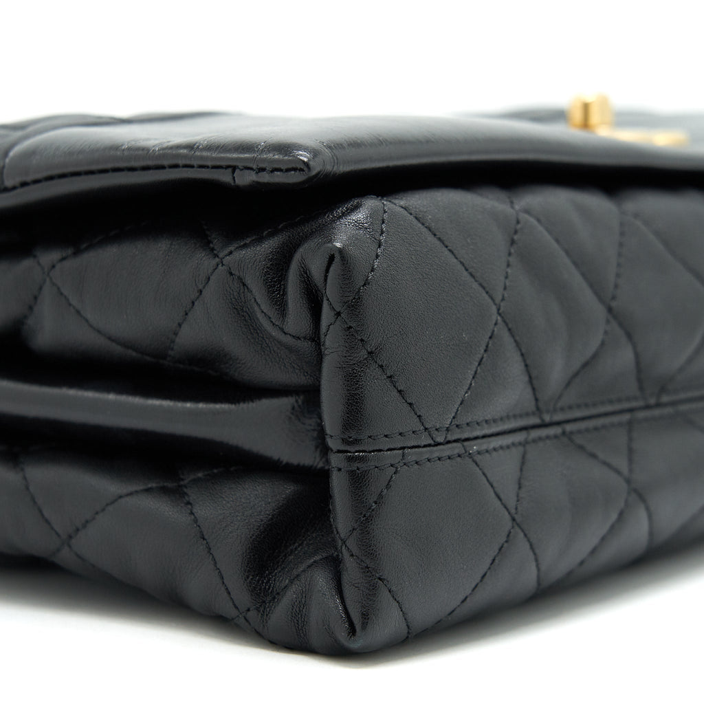 CHANEL LARGE SINGLE FLAP BAG CALFSKIN  BLACK GHW