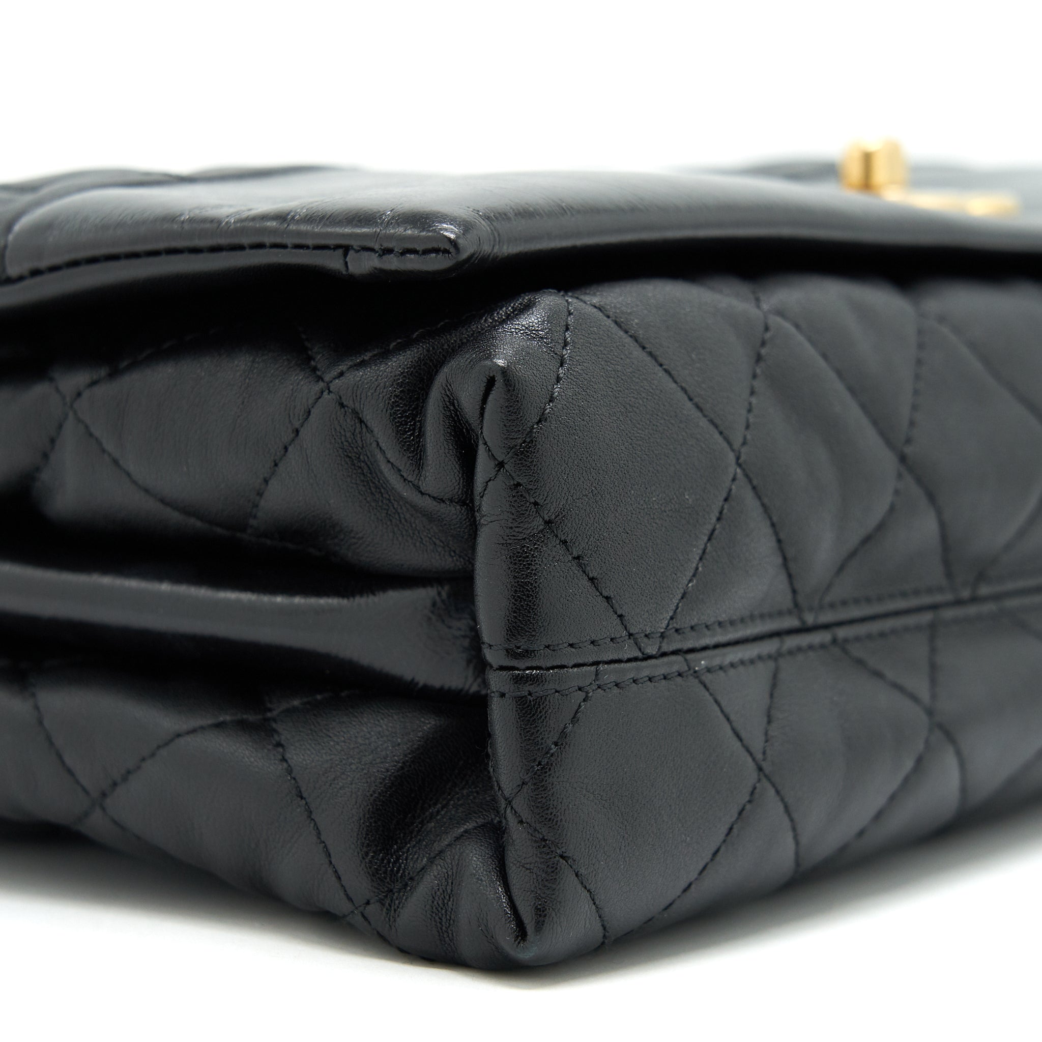 CHANEL LARGE SINGLE FLAP BAG CALFSKIN  BLACK GHW