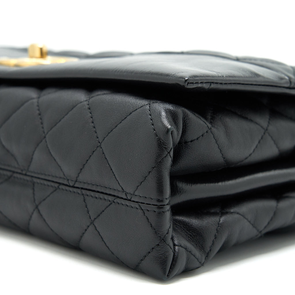CHANEL LARGE SINGLE FLAP BAG CALFSKIN  BLACK GHW