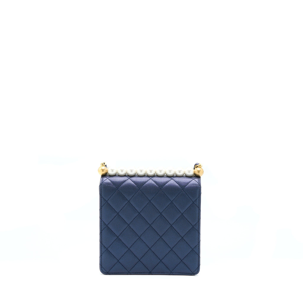 CHANEL VERTICAL PEARL FLAP BAG LAMBSKIN DARK BLUE GHW