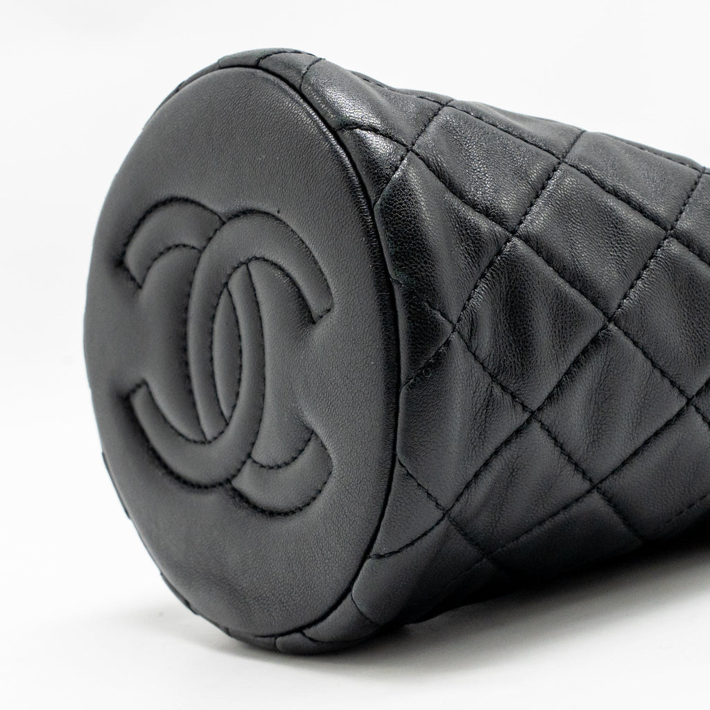 CHANEL PEARL CRUSH MINI BUCKET BAG LAMBSKIN BLACK GHW (MICROCHIP)