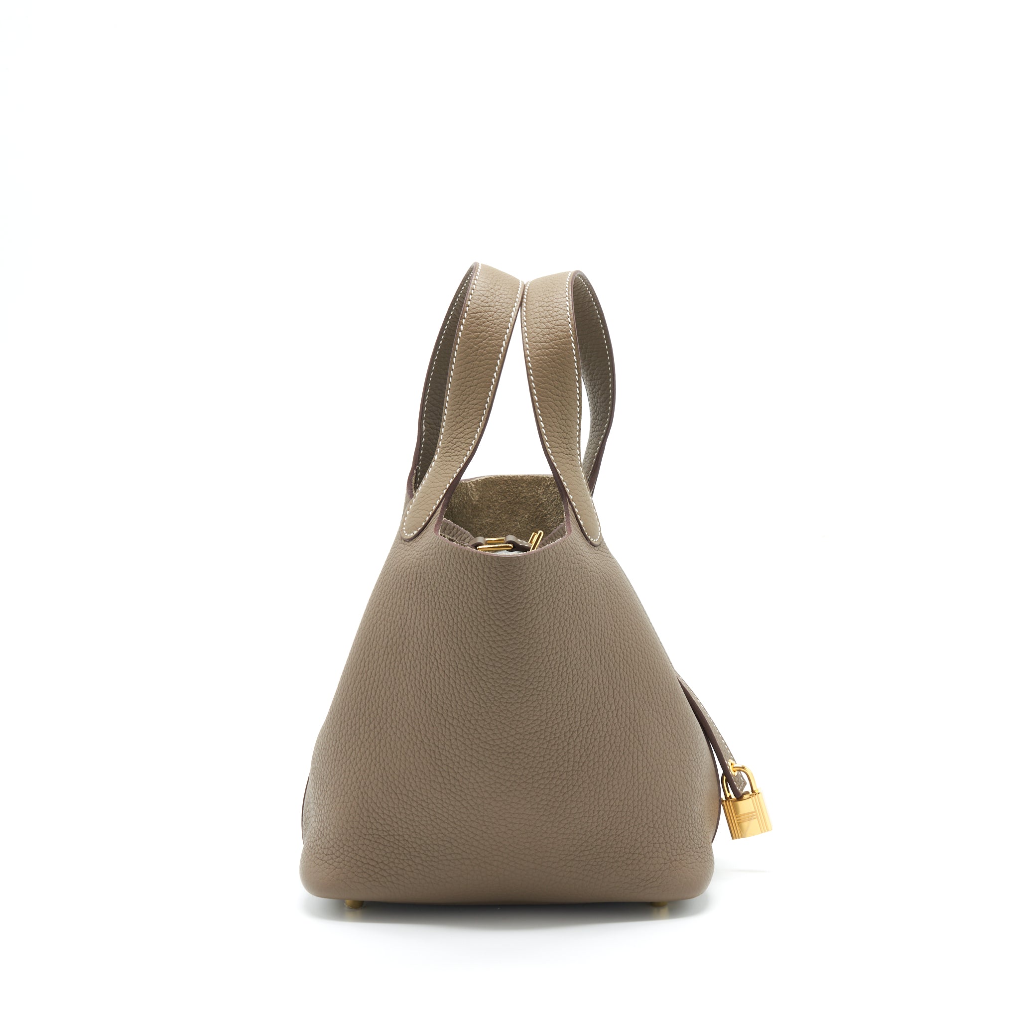 HERMES PICOTIN 18 LOCK BAG CLEMENCE LEATHER ETOUPE WITH GHW