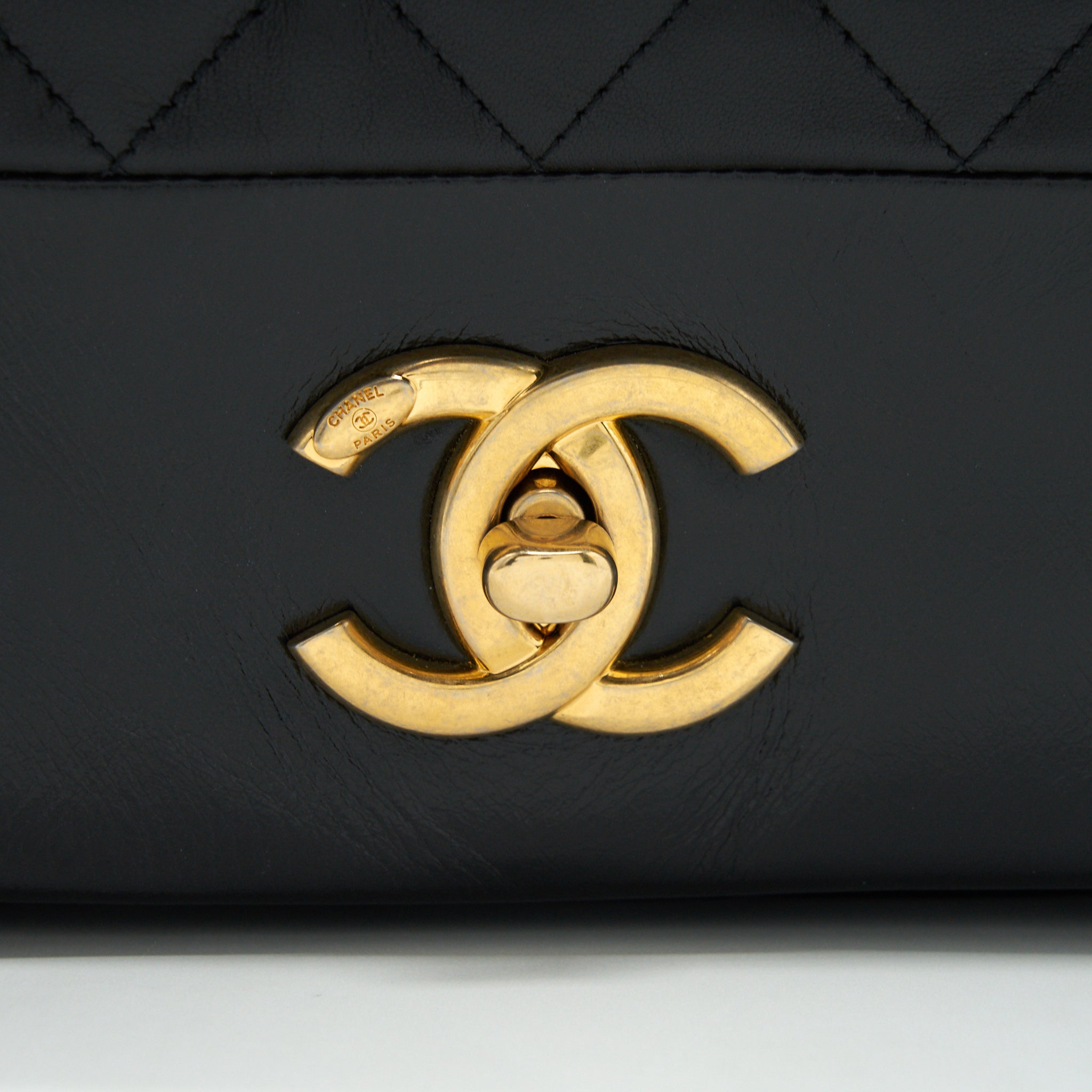 CHANEL LARGE SINGLE FLAP BAG CALFSKIN  BLACK GHW
