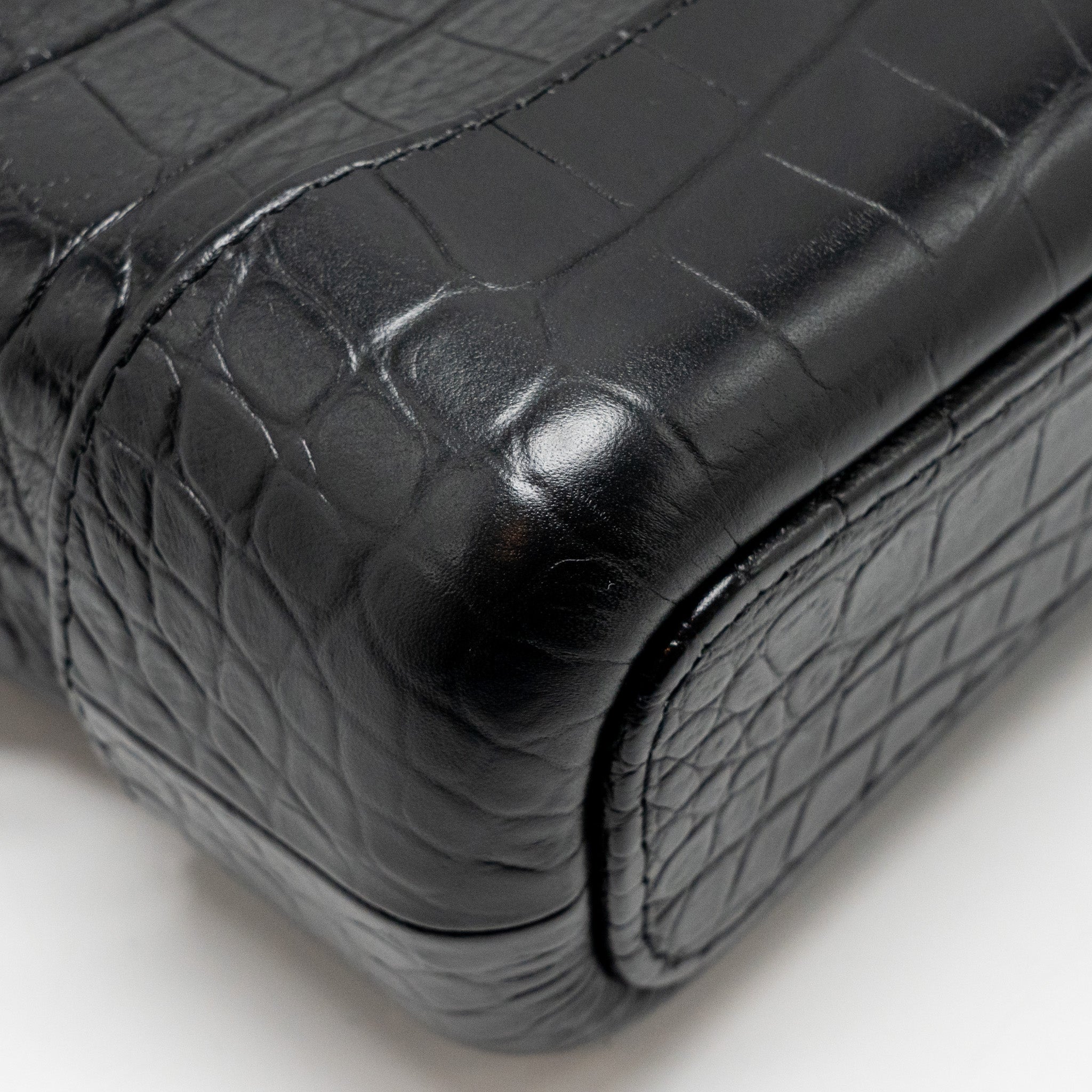 CHANEL SMALL GABRIELLE HOBO BAG WITH TOP HANDLE CROC-EMBOSSED CALFSKIN BLACK MULTICOLOUR HARDWARE