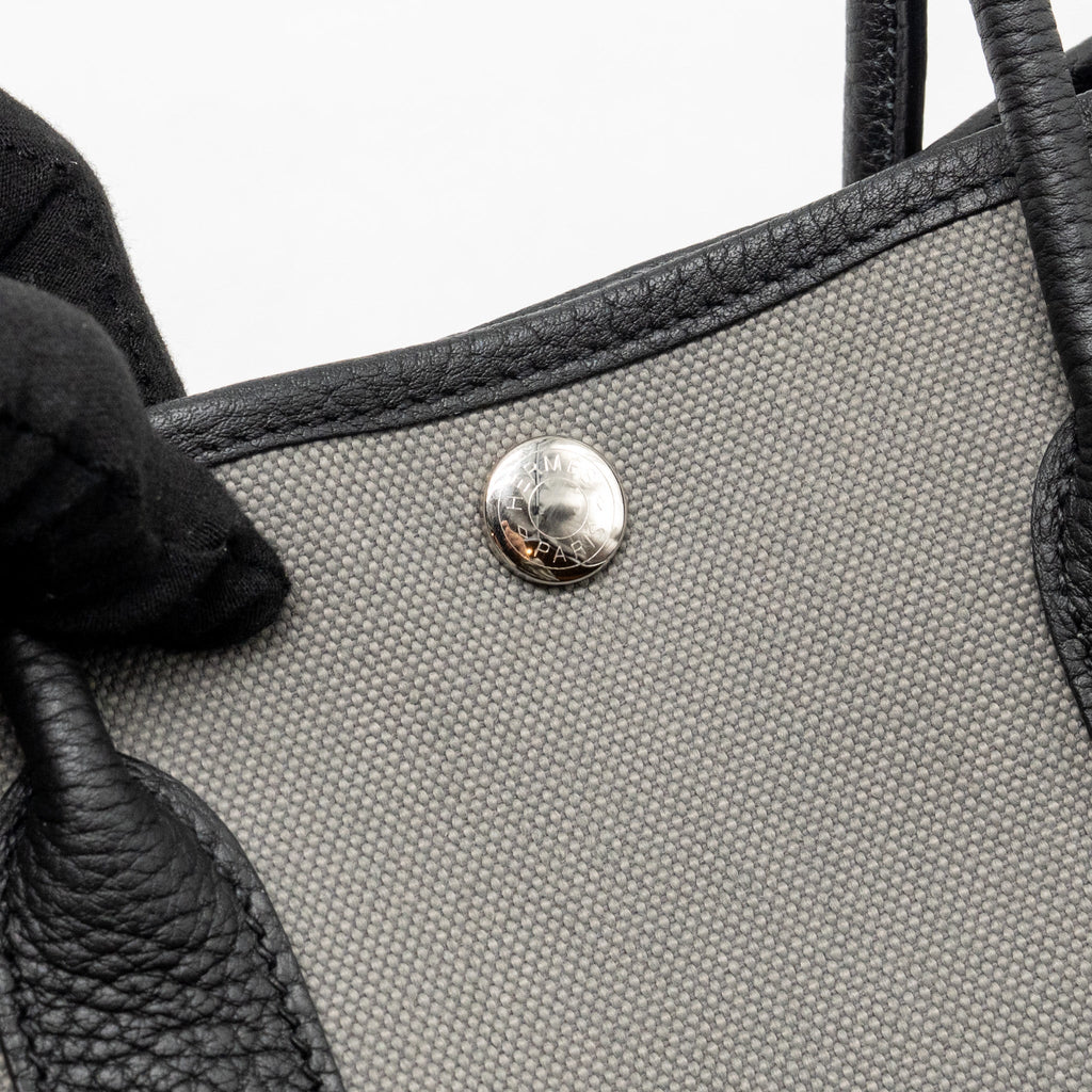 HERMES GARDEN PARTY 30 CANVAS / NEGONDA LEATHER GREY/ BLACK SHW