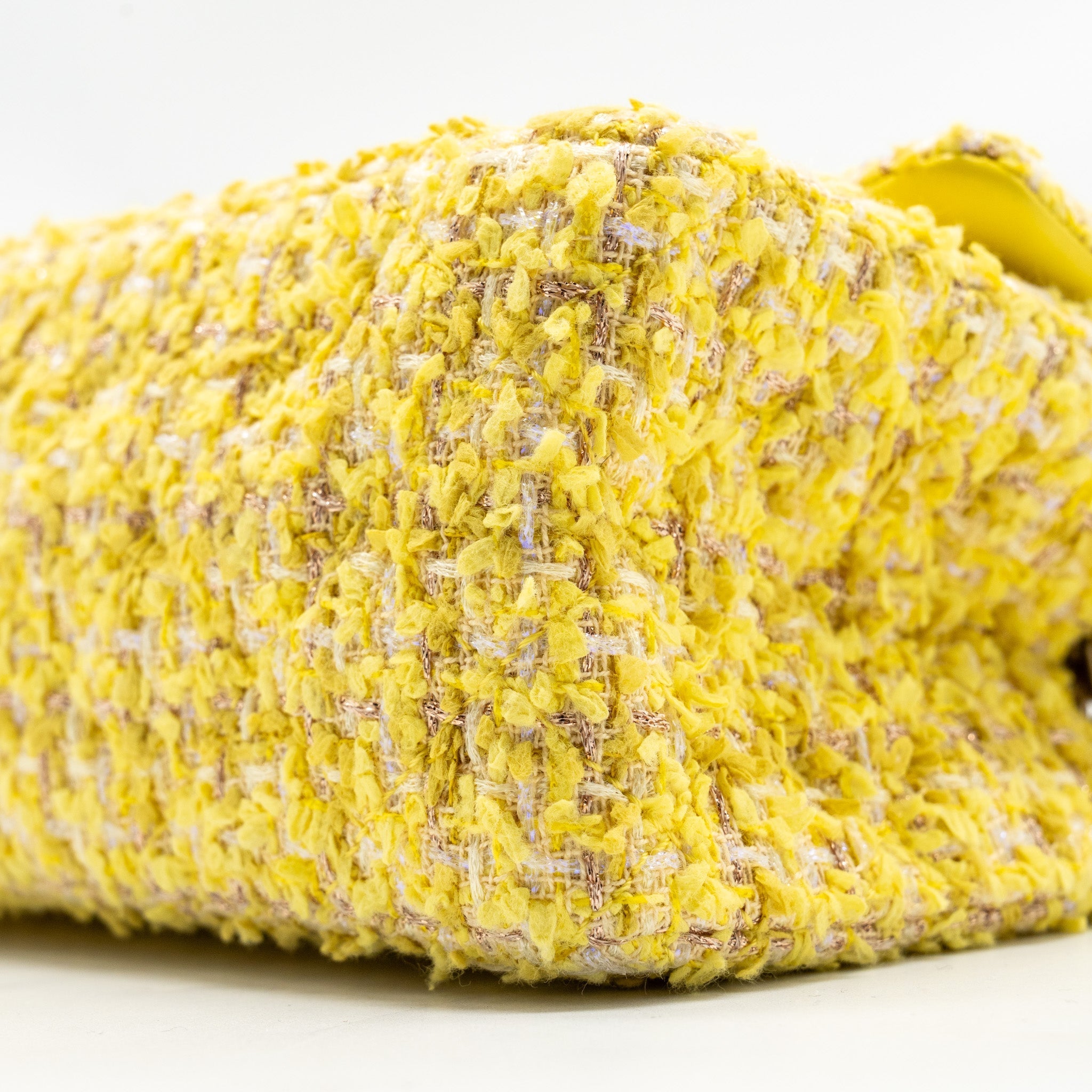 CHANEL MINI 2.55 REISSUE FLAP BAG TWEED YELLOW GHW