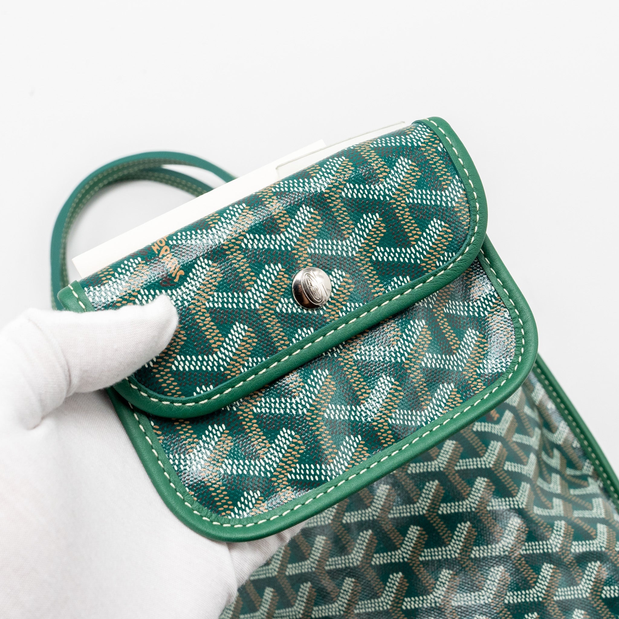 GOYARD MINI ANJOU TOTE BAG GOYARDLINE CANVAS / LEATHER GREEN SHW