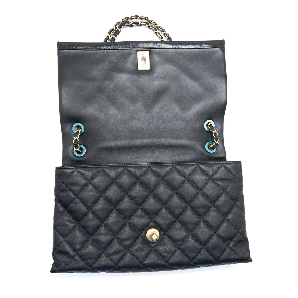 CHANEL LARGE SINGLE FLAP BAG CALFSKIN  BLACK GHW