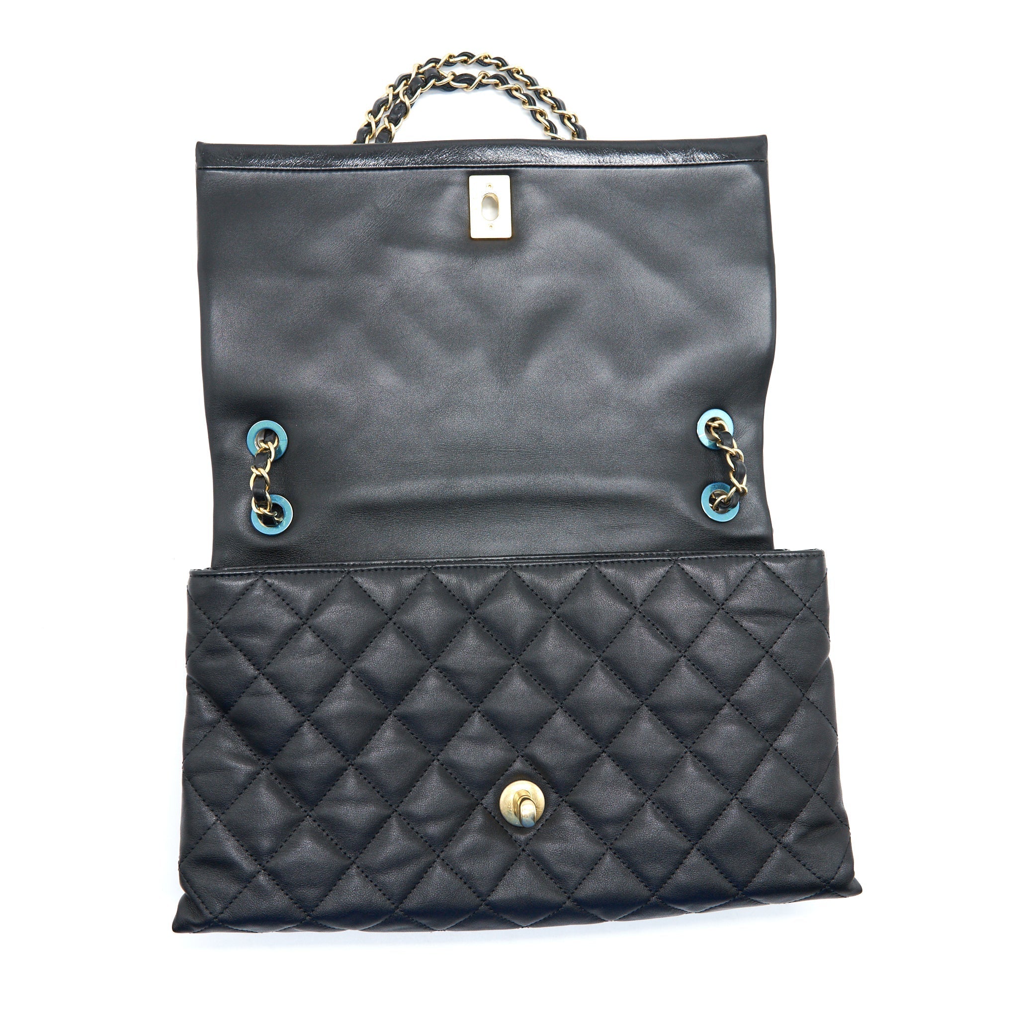 CHANEL LARGE SINGLE FLAP BAG CALFSKIN  BLACK GHW