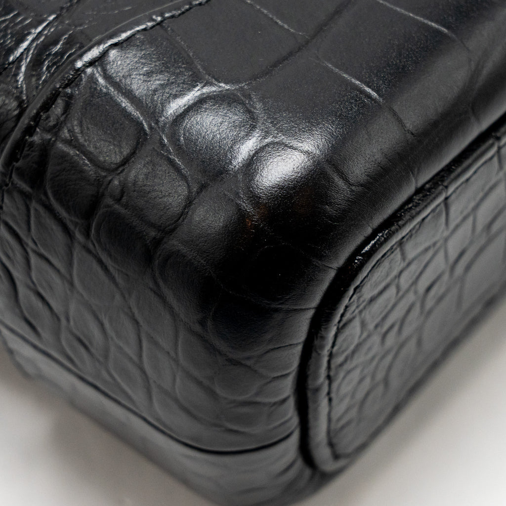 CHANEL SMALL GABRIELLE HOBO BAG WITH TOP HANDLE CROC-EMBOSSED CALFSKIN BLACK MULTICOLOUR HARDWARE
