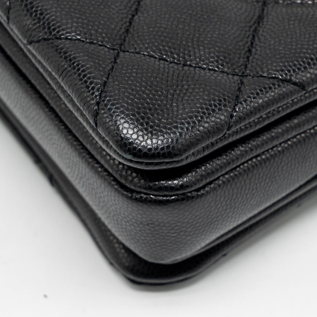 CHANEL CC CAMELLIA SMALL SHOPPING BAG CAVIAR BLACK GHW (MICROCHIP)