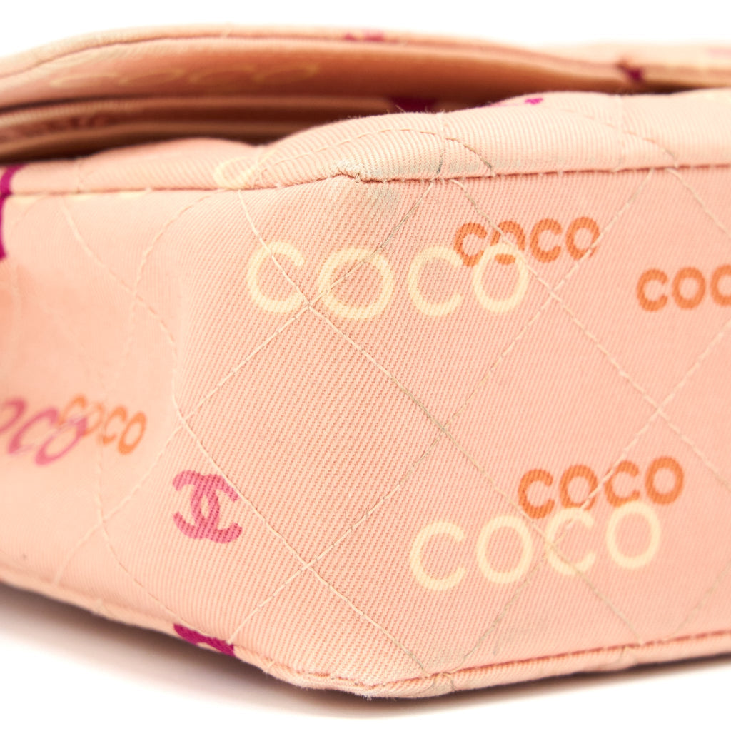 CHANEL VINTAGE COCO MEDIUM CLASSIC FLAP BAG FABRIC PINK GHW
