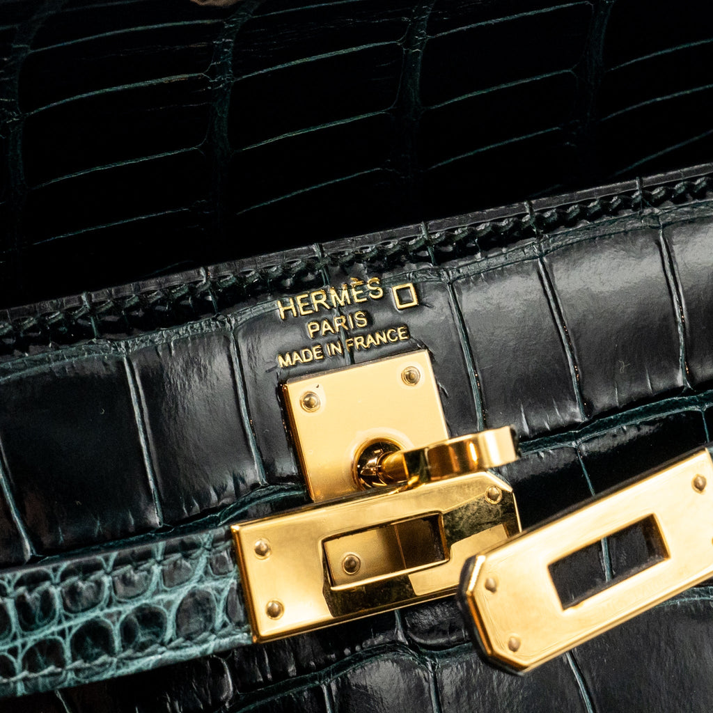 HERMES KELLY 25 SHINY ALLIGATOR MISSISSIPPIENSIS VERT CYPRES GHW