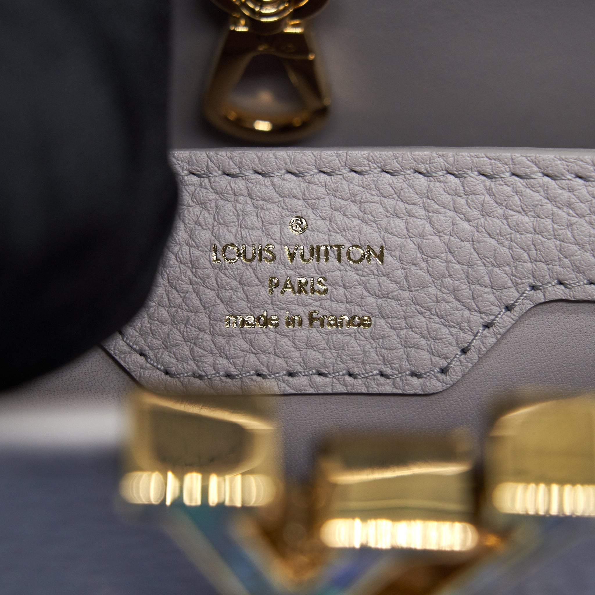 LOUIS VUITTON CAPUCINES BB BRUME GREY GOLD HARWARE WITH ABALONE-SHELL