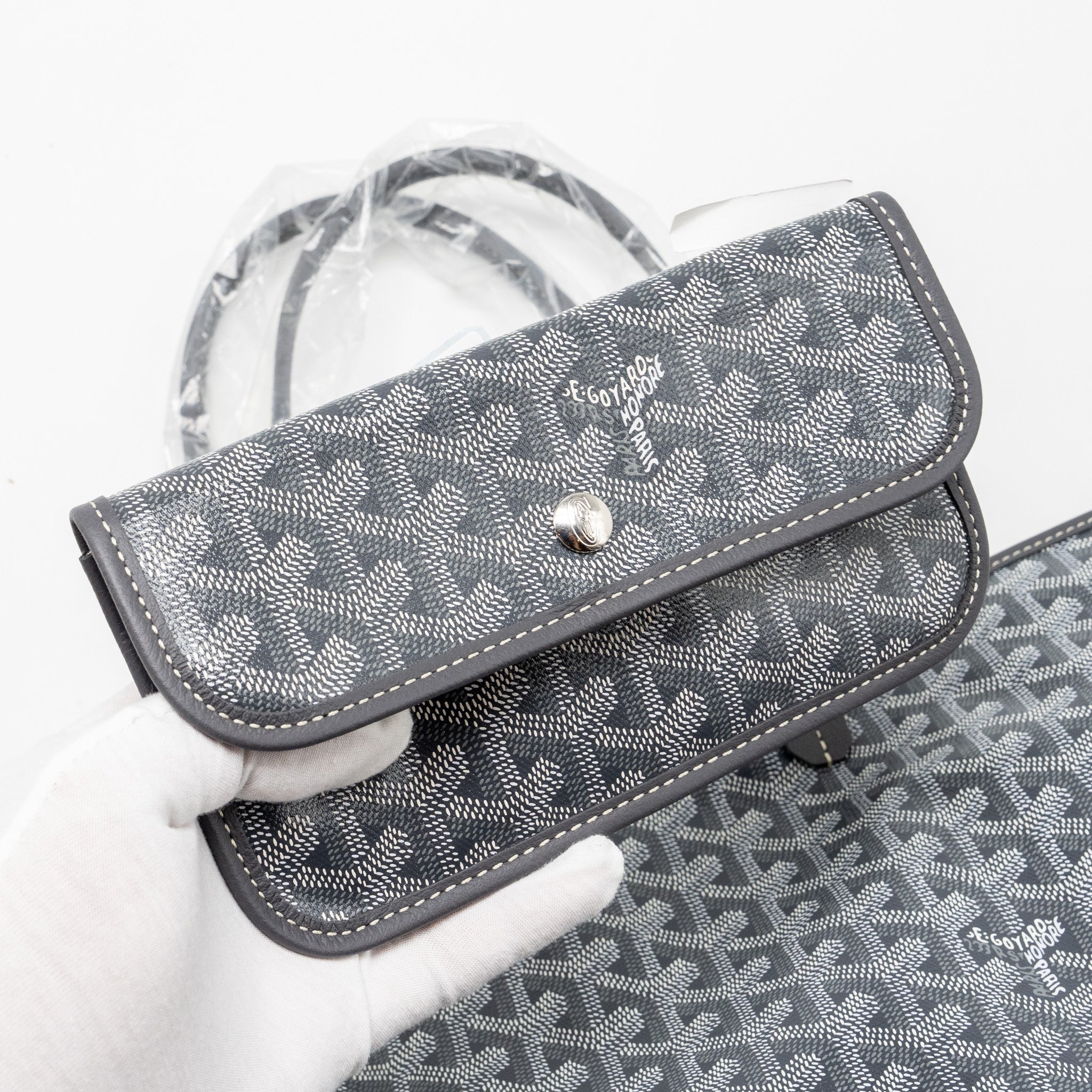 GOYARD SAINT LOUIS PM TOTE BAG GOYARDLINE CANVAS / LEATHER GREY SHW