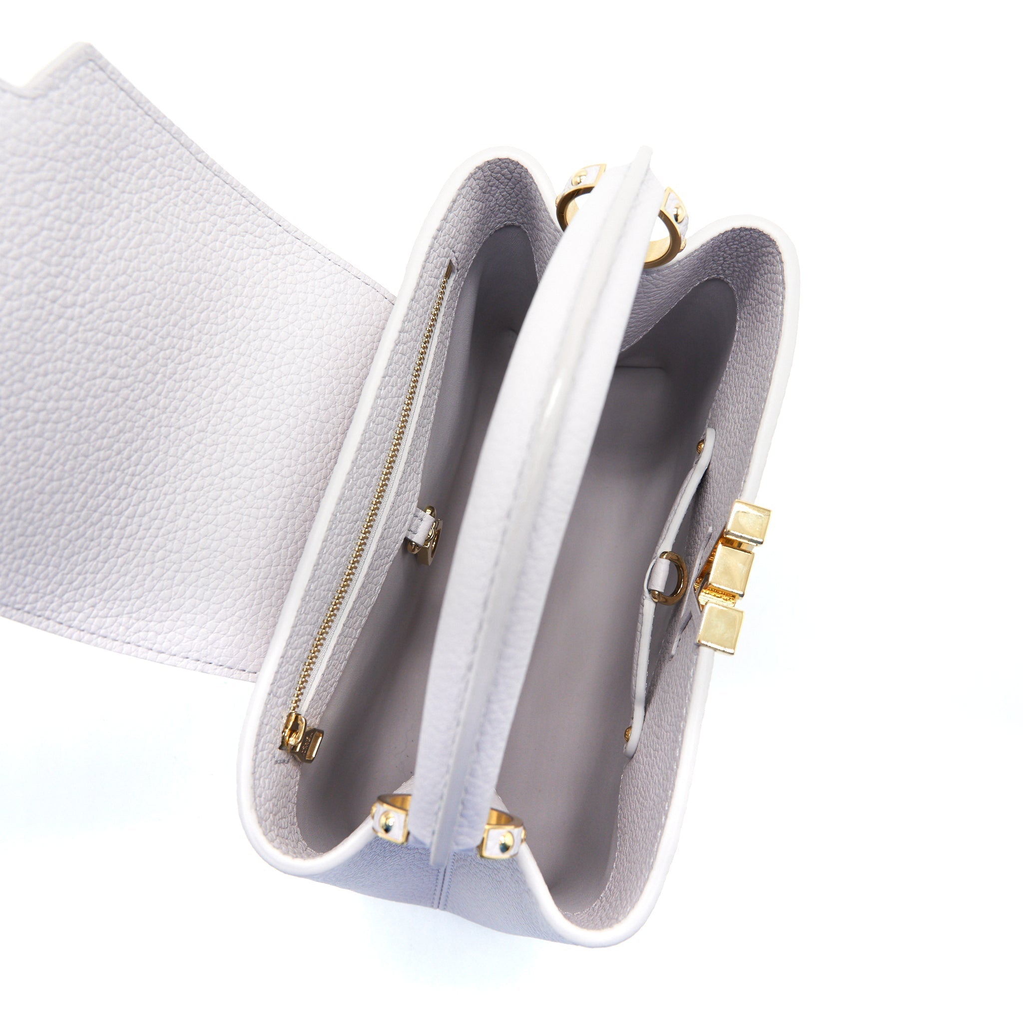 LOUIS VUITTON CAPUCINES BB BRUME GREY GOLD HARWARE WITH ABALONE-SHELL