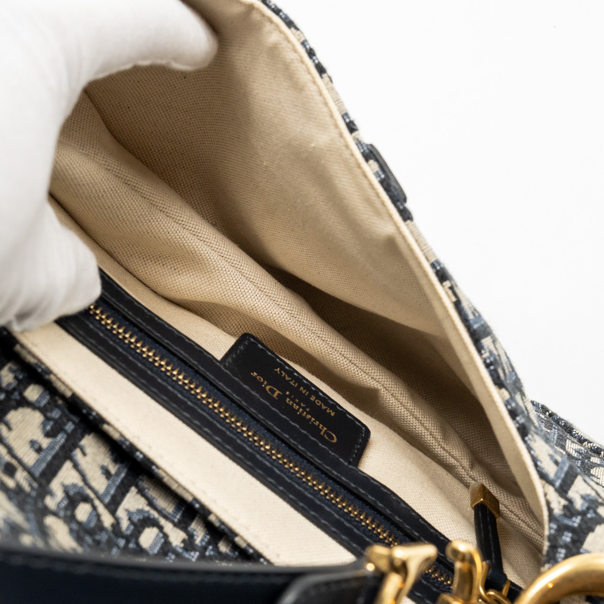 DIOR MEDIUM SADDLE BAG BLUE DIOR OBLIQUE JACQUARD CANVAS/CALFSKIN GHW