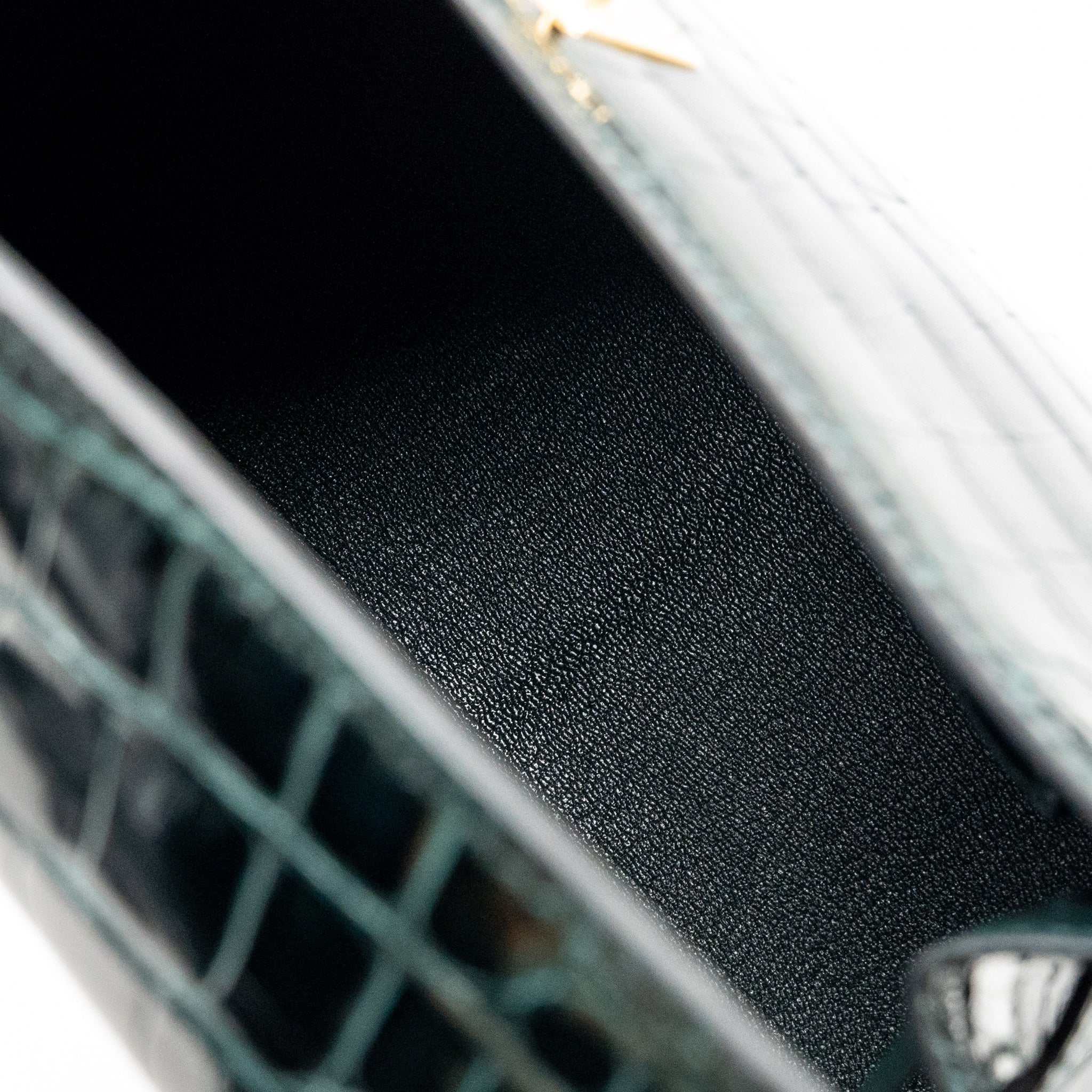 HERMES KELLY 25 SHINY ALLIGATOR MISSISSIPPIENSIS VERT CYPRES GHW