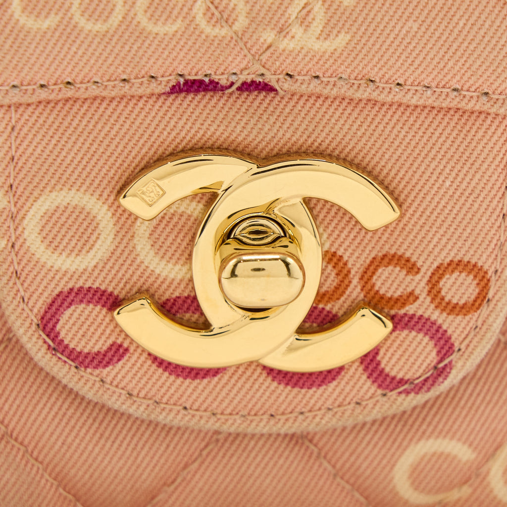 CHANEL VINTAGE COCO MEDIUM CLASSIC FLAP BAG FABRIC PINK GHW