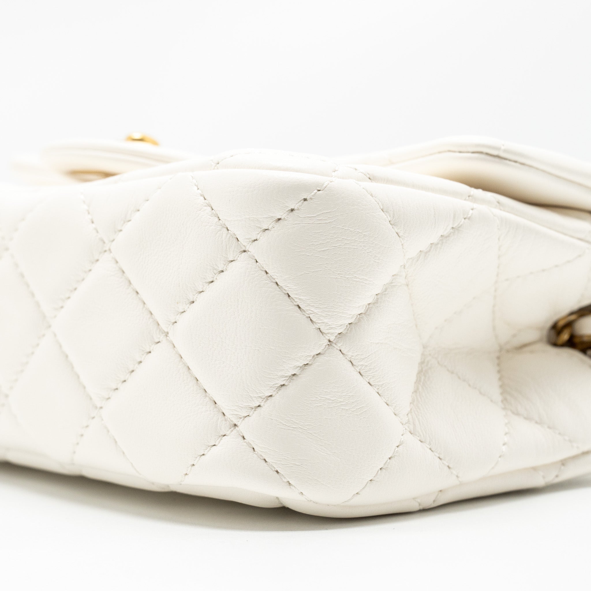 CHANEL PEARL CRUSH MINI RECTANGULAR FLAP BAG LAMBSKIN WHITE GHW (MICROCHIP)