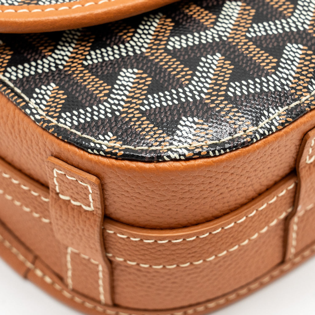 GOYARD BELVEDERE PM MESSENGER BAG GOYARDLINE CANVAS/CALFSKIN BLACK/TAN SHW
