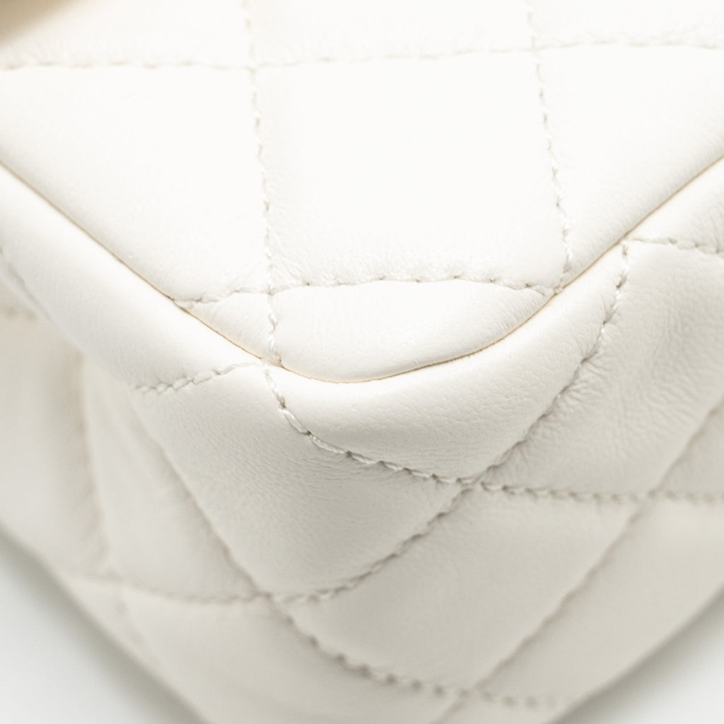 CHANEL PEARL CRUSH MINI RECTANGULAR FLAP BAG LAMBSKIN WHITE GHW (MICROCHIP)